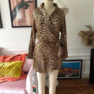 Zara Leopard Dolman Sleeve Wrap Skort Romper